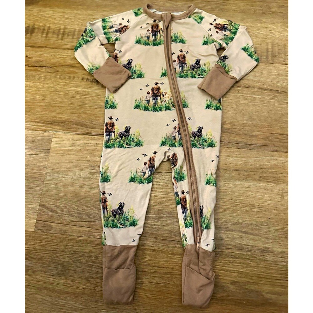 My Hometown Baby 3-6 Months Bamboo Viscose Zip Footed Hunting Romper father